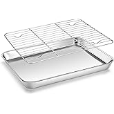 Homikit Baking Sheet with Rack, 9x13 Stainless Steel Quarter Sheet Pan with Wire Cooling Rack Set for Toaster Oven Roasting, Metal Bacon Cookie Trays Nonstick & Rust Free, Dishwasher Safe