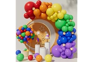 BONROPIN Rainbow Balloons 114pcs Assorted Color 5/10/12/18 Inches Rainbow Latex Balloons,Multicolor Bright Balloons for LGBT Wedding Party Decoration,Birthday Party Supplies or Arch Garland Decoration