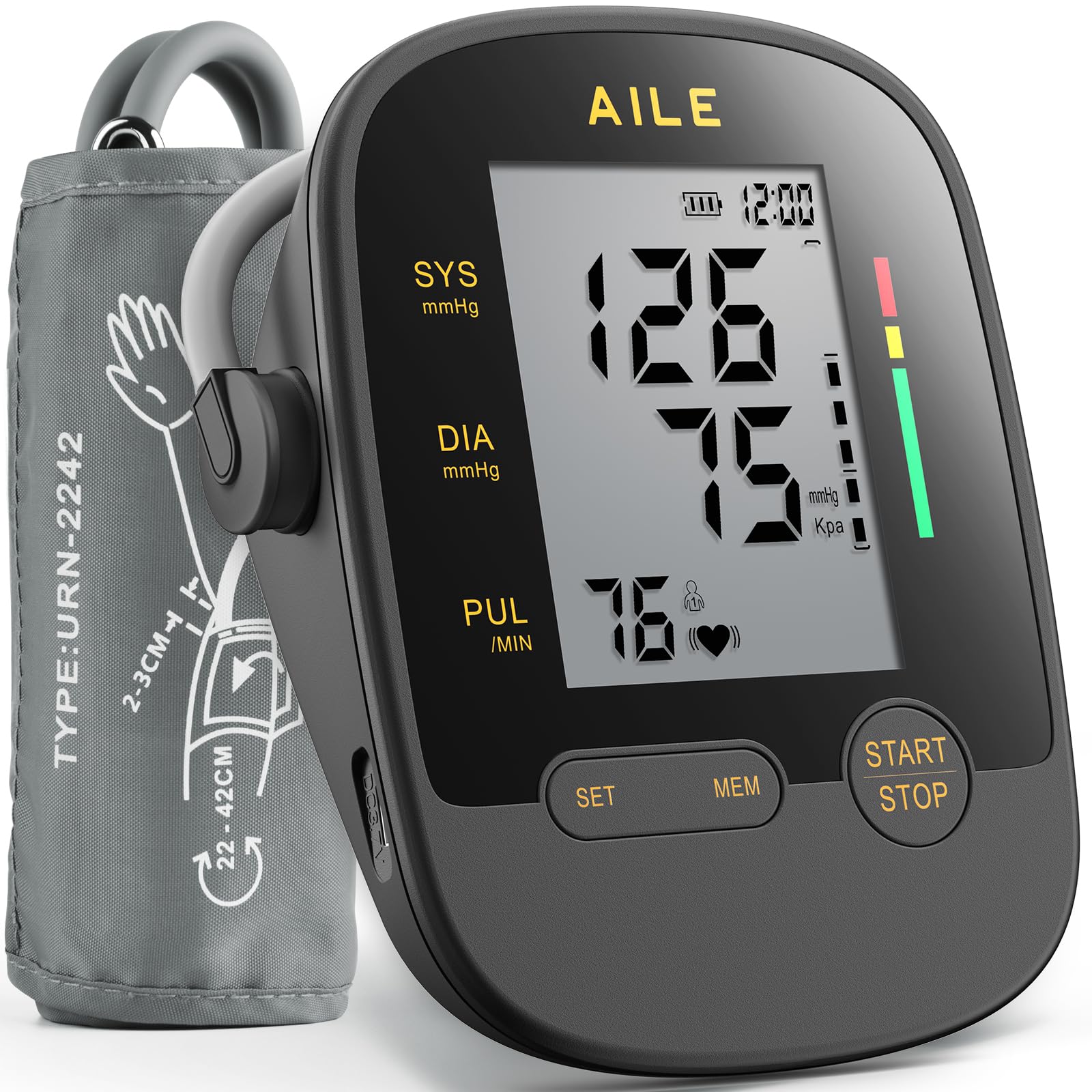 AILE Blood Pressure Monitors, Blood Pressure Machine Upper Arm Large Cuff(8.7"-16.5"), High Automatic BP Monitor Blood Pressure for Home Use, Manual Arm BP Machine, 2 * 99 Memory (Black)