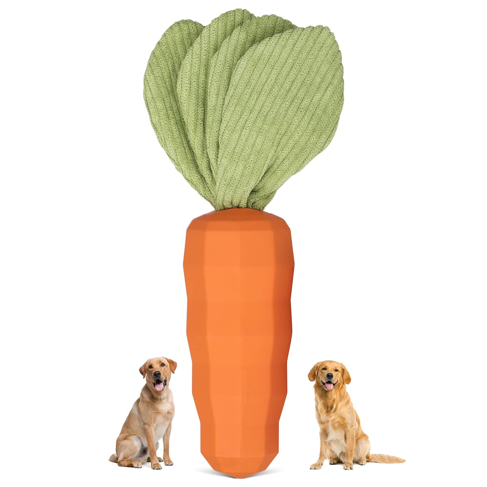 Duuclume Squeaky Dog Chew Toys, Rubber Indestructible Toy for Aggressive Chewers Interactive Carrot Puppy Toys Training and Teeth Cleaning Non-Toxic Natural Durable Small Medium Large Dogs