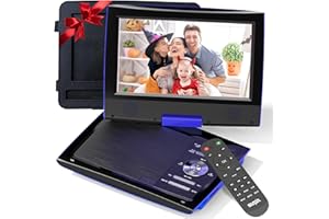 SUNPIN 11" Portable DVD Player for Car and Kids with 9.5 inch HD Swivel Screen, 5 Hour Rechargeable Battery, Dual Earphone Jack, Supports SD Card/USB/CD/DVD, with Extra Headrest Mount Case (Blue)