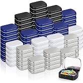 100 Pcs Metal Hinged Tin Box Rectangular Small Tin Container, 4 Colors | Mini Portable Tinplate Storage Box for Drawing Pin, Candies, Jewelry, Crafts, Button, Pill 2.4 x 1.8 x 0.6 Inch