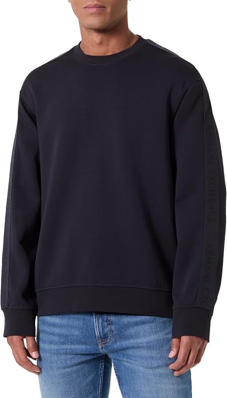 Sudadera de Cuello Redondo para Hombre, diseño a Rayas, Color Azul, Talla M, Azul Oscuro, M