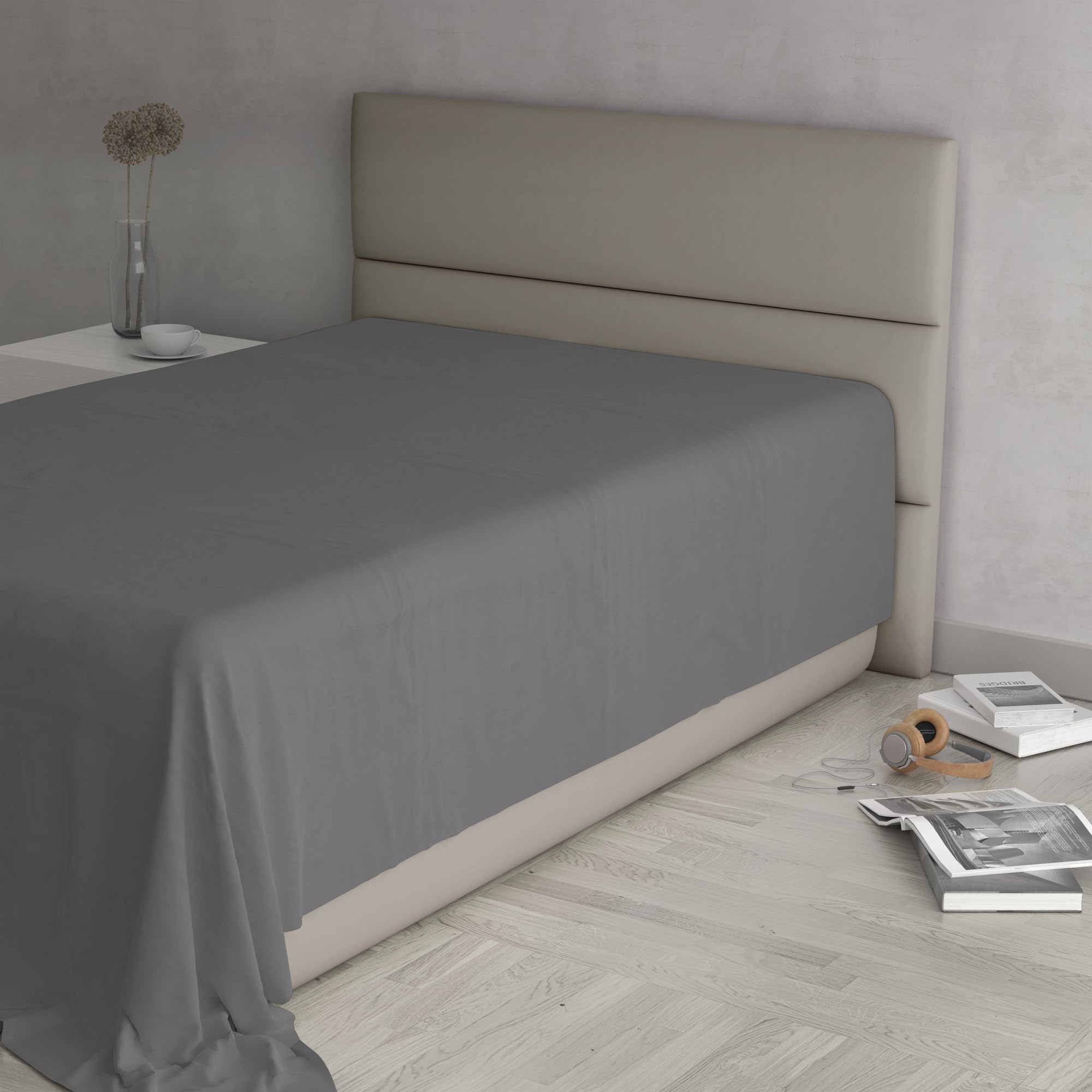 MAX COLOR Top Sheet, 100% Cotton, Plain, Dark Grey, Single 150 x 300 cm