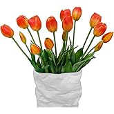 LINSIE 15 Pcs Orange Artificial Flowers Tulips Real Touch Latex Plastic Soft Faux Bouquets for Party, Wedding, Home, Room, Garden Decor