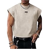 SHENHE Men's Letter Embossed Cropped Tank Top Y2k Sleeveless Crewneck Street Shirts