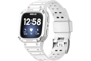 MiRUSI Compatible For Fitbit Smart Watch Versa 4/3/2/1/Fitbit Versa Lite/Fitbit Sense 2/Fitbit Sense Bands with Case, Protective Case Strap Rugged Sport Protect Wristbands For Men Women