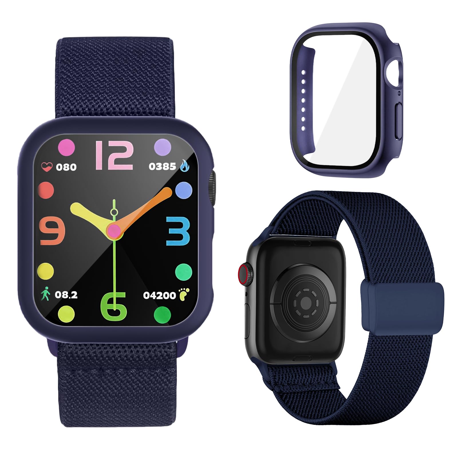 Braided Band and Case for Kids Apple Watch Band 38mm 40mm 41mm 42mm 44mm 45mm, Boys Girls Soft Nylon Strap with Adjustable Snap-On Clasp for iWatch Series 9 8 7 6 5 4 3 2 1 SE (40mm, Deep Blue)
