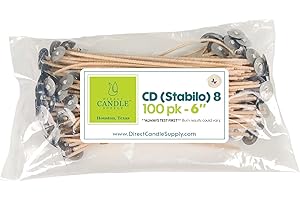 Direct Candle Supply Candle Wicks for Candle Making | 6 inch Stabilo CD 8 Wicks | 100pcs of Cotton Wicks for Candles and Candle Making Supplies, White