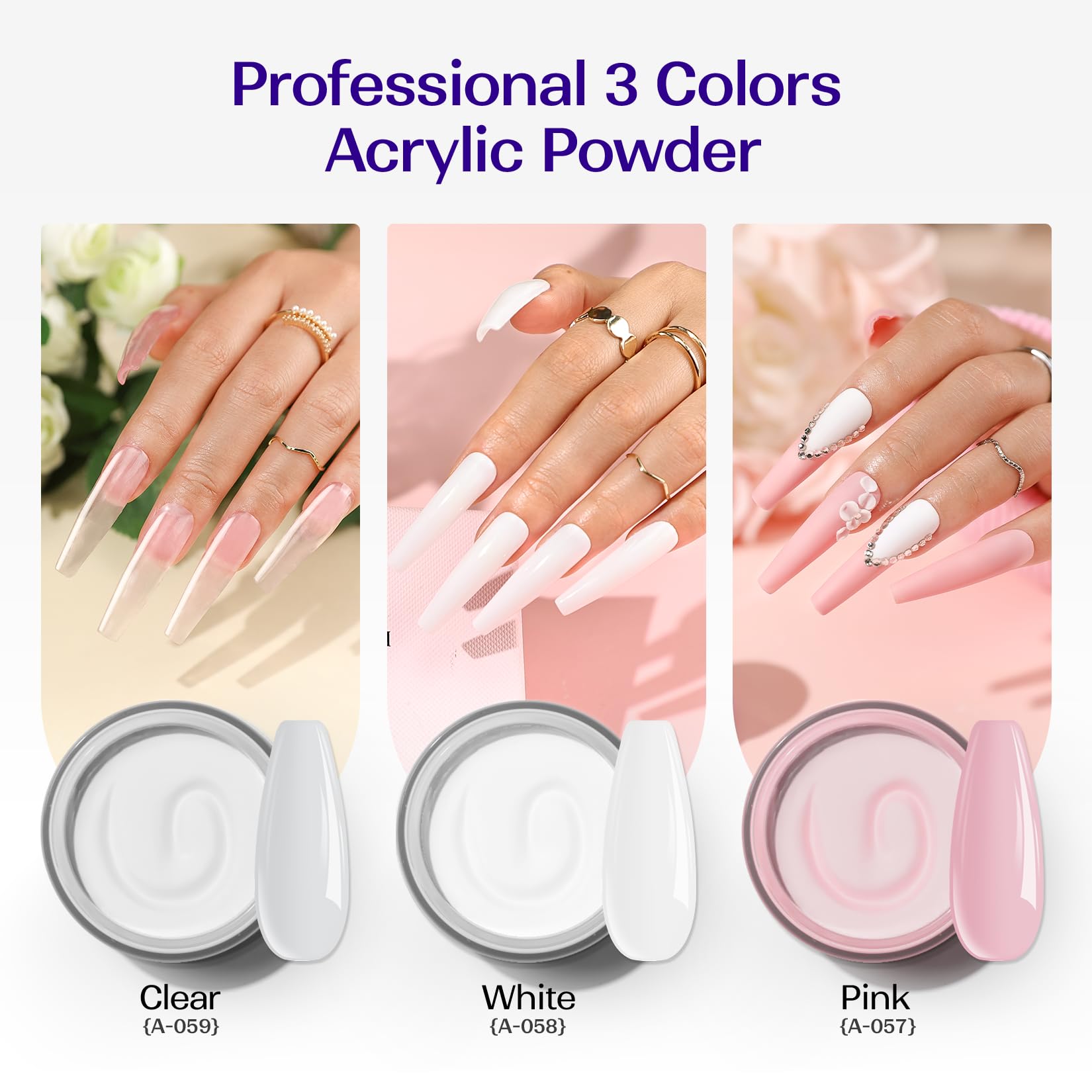 Acrylic Nail Kit for Beginners: Clear White Pink Acrylic Powder and Liquid Set Professional Nails Kit Acrylic Set with Acrylic Nail Brushes for Home DIY - Image 3