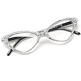 bullabulling Cat Eye Rhinestone Reading Glasses for Women Sparkling Crystal Eyewear Frames Trendy bling Diamond Reader