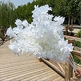 Goodangie00 5Pcs 33.5" White Artificial Cherry Blossom Flower Bushy Silk Branches for Spring Home Room Wedding Party Kawaii Decor, Japan's National Flower