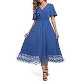 Olaesa Boho Lace Maxi Dresses for Women 2026 Spring Summer Smocked V Neck Flowy Wedding Guest Long Dress with Pockets
