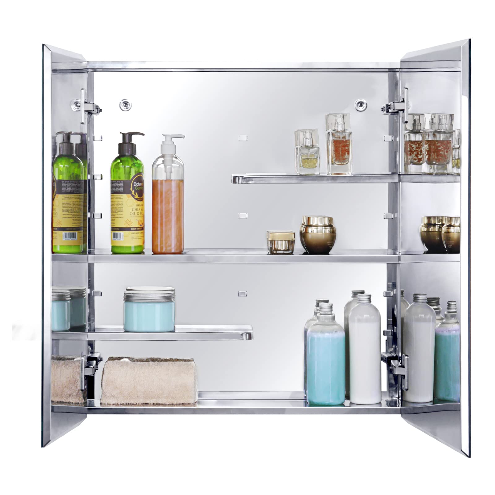 Fundin Stainless Steel Medicine Cabinet, Bathroom Mirror Cabinet, Surface Mount and Recess Mount, 23.6 x 25.6 inch, with Unique Half-Shelves for Greater Storage adjustability