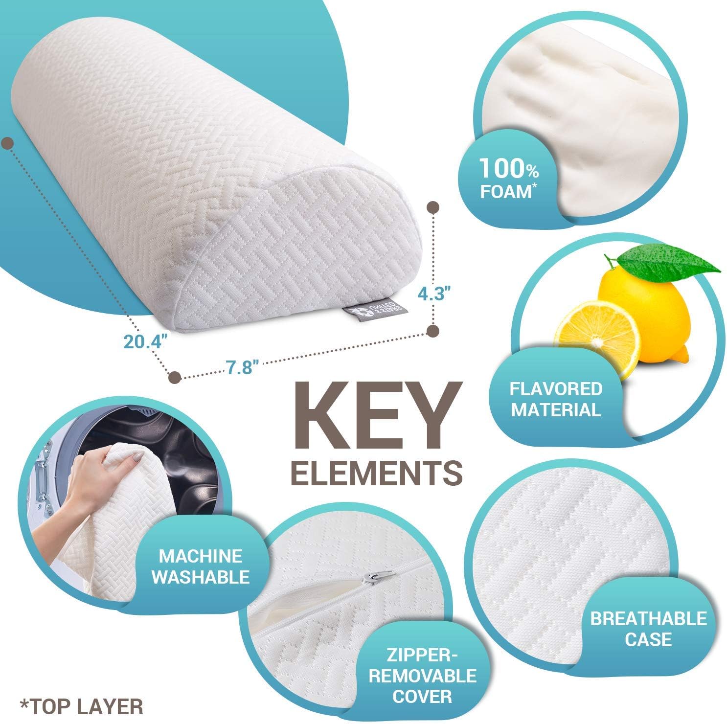 Half Moon Bolster Semi-Roll Pillow - Ankle and Knee Support - Leg Elevation - Back, Lumbar, Neck Pain Relief - Pad for Side and Stomach Sleepers - Premium Quality Memory Foam - Breathable Cover: Home & Kitchen