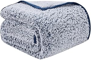EMME Soft Sherpa Fleece Blanket Queen Size Reversible Plush Fluffy Large Blanket Warm Decorative Boho Cover for Sofa, Couch, Bedroom,Travel(Plush Navy,90"x90")