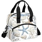 Adornori Nautical Coastal Lunch Bag for Men Women Adults Ocean Beach Seashell Starfish Themed Insulated Lunch Box Leakproof Cooler Tote Bag Organizer with Adjustable Shoulder Strap