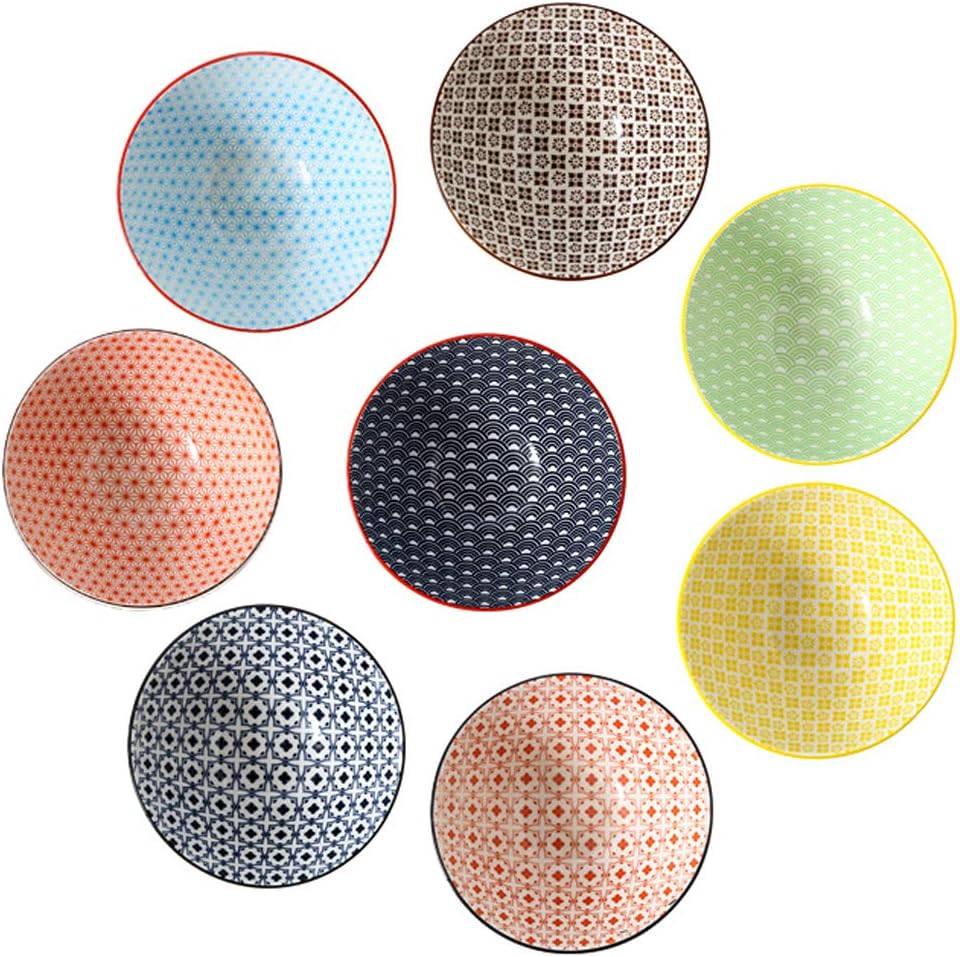 Maypink Porcelain Cereal Bowls Set Ceramic Bowls Set of 8 - 4.5 inches Vibrant Colors Soup Bowls Cute Oatmeal Bowls for Pasta Small Salad Stews Rice Microwave and Dishwasher Safe (8, 4.5-inch): Kitchen & Dining