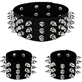 Gvhntk Leather Studded Spike Bracelet Necklace Chokers Gothic Metal Punk Rivet Cuff Black Bangle Wristband for Women Men