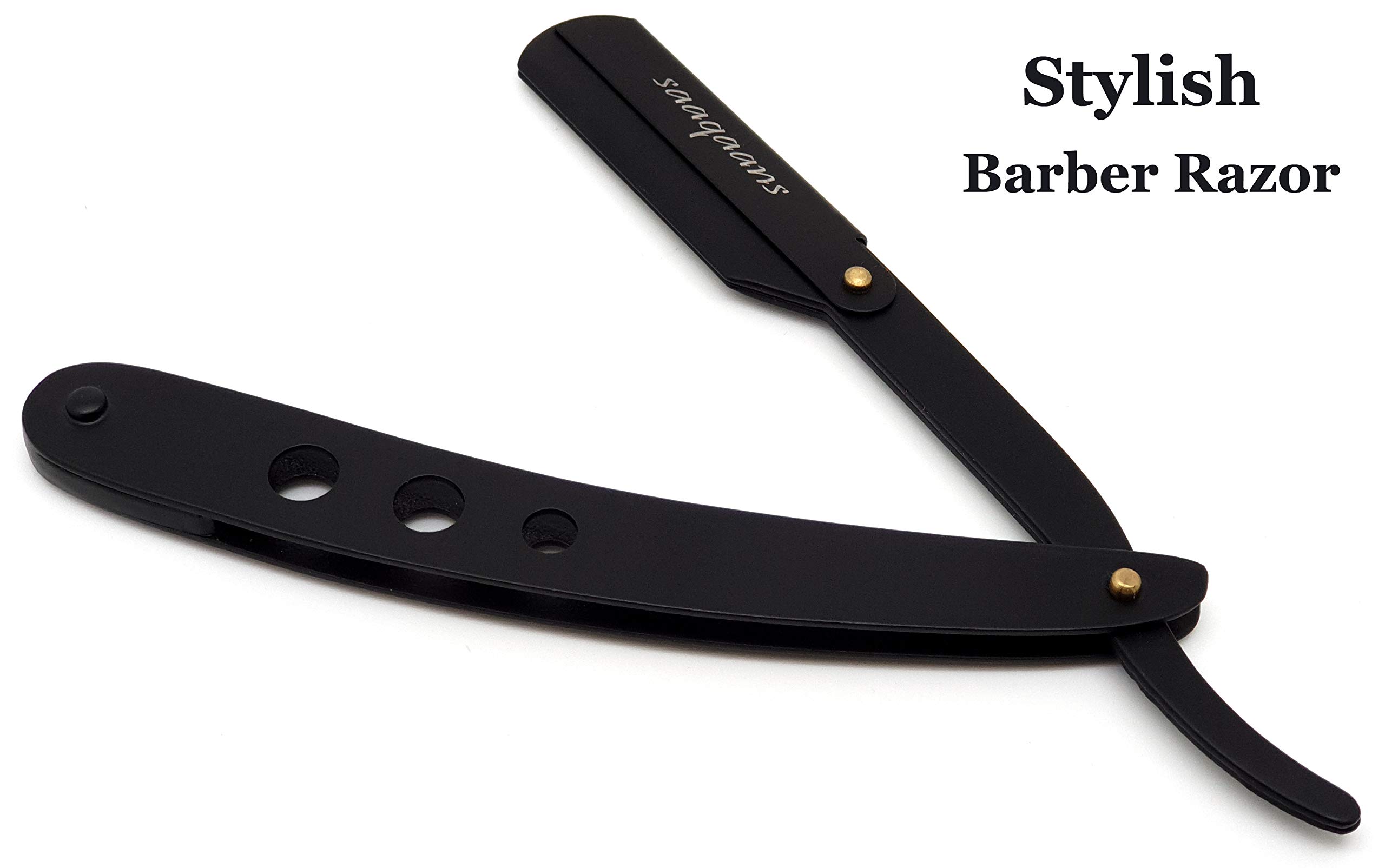 Saaqaans MSR-01 Professional Barber Straight Razor - Manual Folding Cut Throat Beard Shaving Razor for Men with 10 Extra Double Edge Razor Blades (USA)