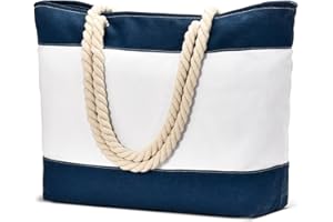 Becokan Initial Beach Bag Waterproof Canvas Beach Tote Bag Zipper Personalized Gifts for Women Her Birthday Travel Essentials