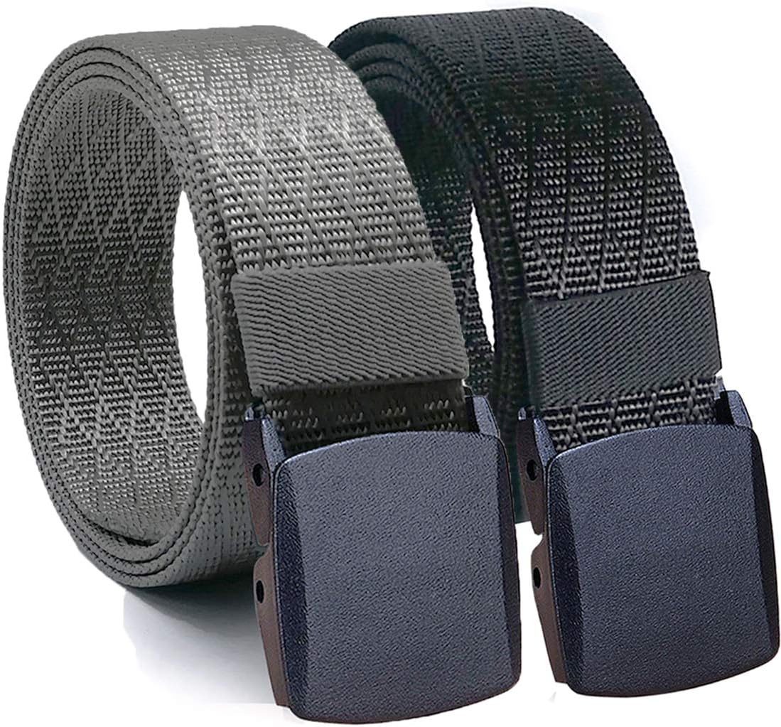 Hoanan Mens Nylon Belt Tactical 2 Pack 28"-72" Waist Big and Tall Casual Work No Metal Web Belt