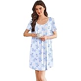 Ekouaer Pleated Nightgowns for Women Lace Trim Night Gown Ladies Sleep Dress