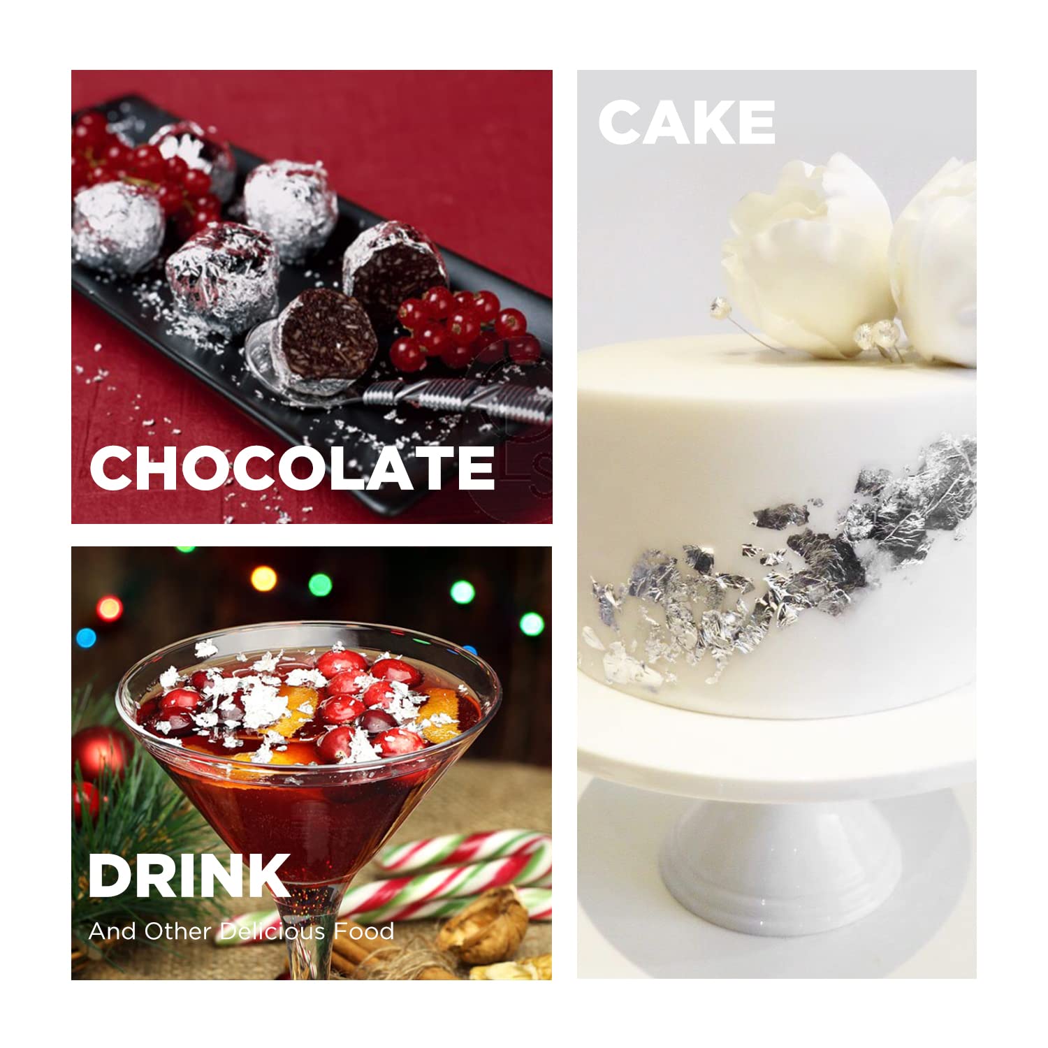 10 Pcs 4.33 X 4.33 Inch Edible Silver Leaf Sheets for Cooking, Dessert, Chocolate, Macaroon, Cake Decoration, Coffee, Cocktail