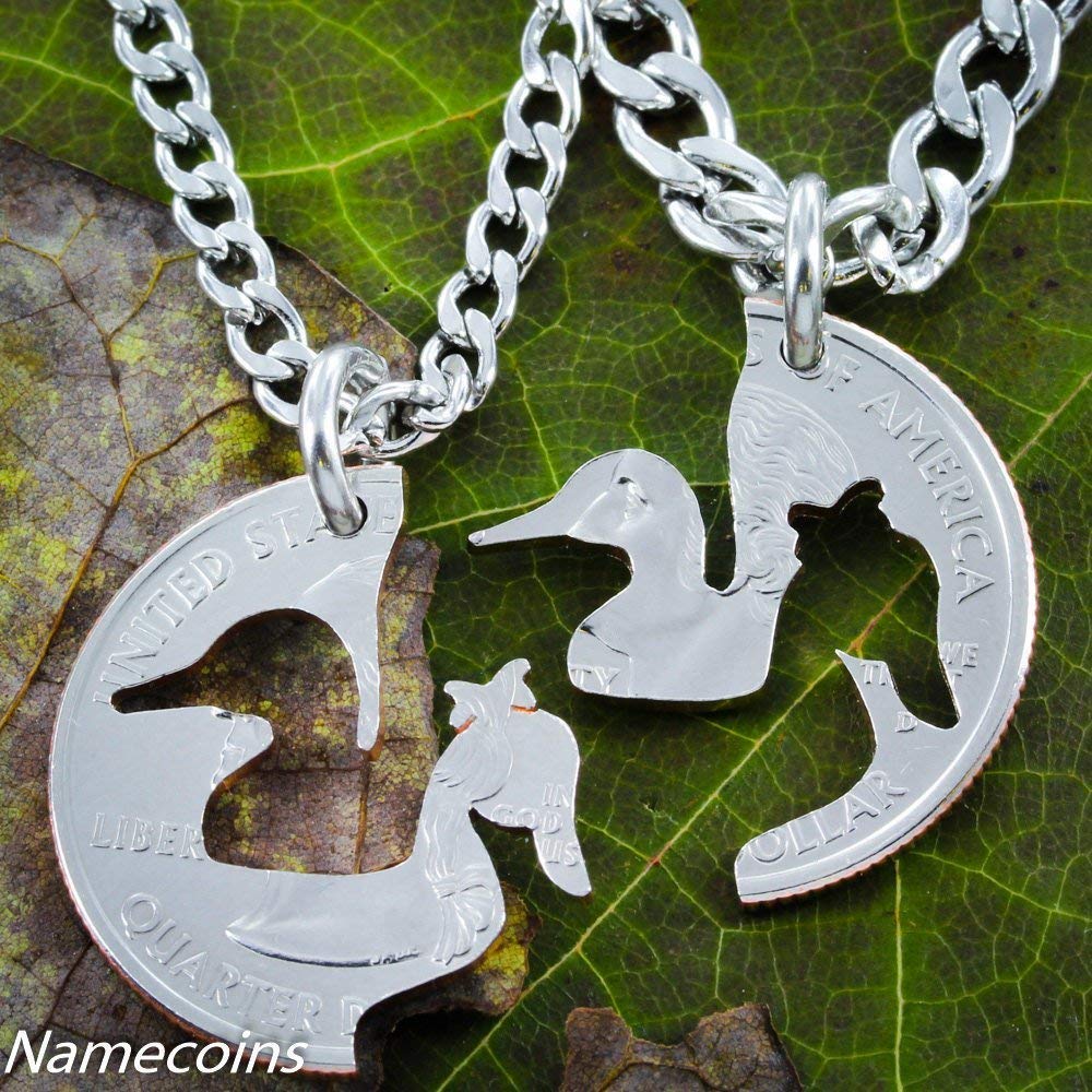 Duck Necklaces, couples necklaces, His and Hers necklaces