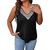 SOLY HUX Women's Plus Size Glitter V Neck Sleeveless Tank Top Casual Summer Tops