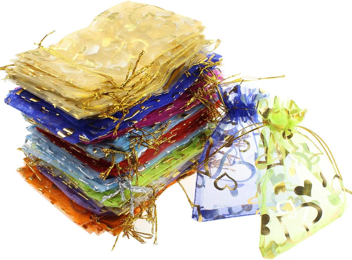 Hysagtek 100 Pcs Drawstring Organza Gift Bags Wedding Party Candy Chocolate Christmas Favor Gift Bags Jewelry Pouches Wrap, 10 Colors, 4.9 x 3.7 Inch