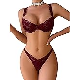 Lilosy Sexy Floral Lace Scallop Underwire Push Up Sheer Lingerie Set Outfits