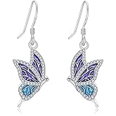 Butterfly Dangle Earrings 925 Sterling Silver Small Enamel Dripping Oil Butterflies Leverback Earring for Sensitive Ears Jewelry Mother Day for Women Girlfriend