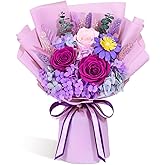 Yastouay Preserved Flowers for Delivery, Last 1-3 Years Flowers Bouquet, Purple Rose Forever Flowers with Gifts Box, Birthday Gifts for Women, Grandma Mom Birthday Gifts