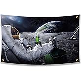 Astronaut Relaxing and Drinking Beer on The Moon in Outer Space Flag 3x5 Feet Tapestry Funny Poster Durable Man Cave Wall Flag with Brass Grommets This beautiful entertaining banner flag for College Dorm Room Decor,Outdoor,Parties gifts, travel, filming, events, festivals..