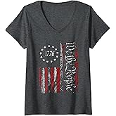 Womens Independence Day American Flag Patriotic 1776 We The People V-Neck T-Shirt Small