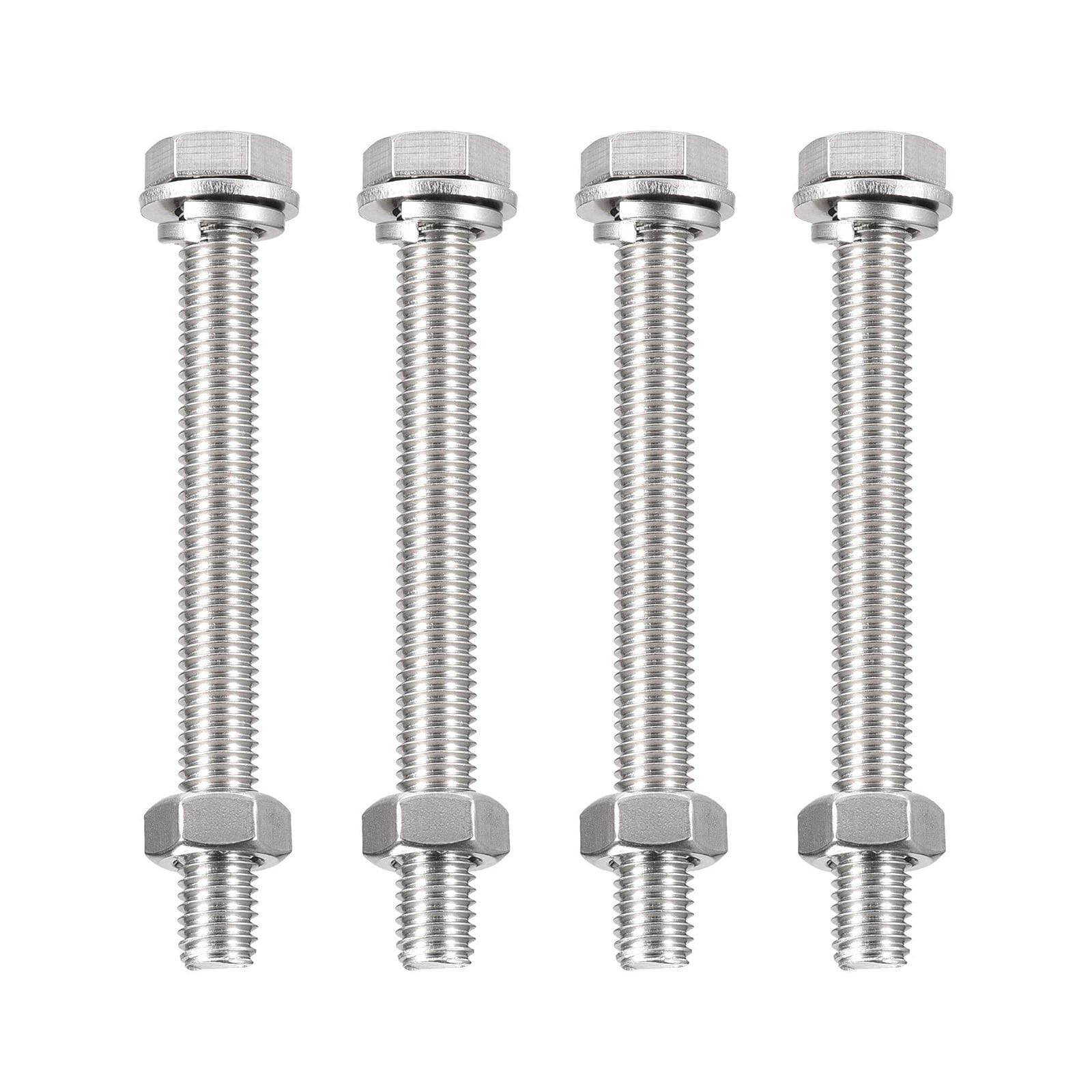 TA-VIGOR 4Pcs M10 x 100mm Hex Head Screws Bolts, Nuts, Flat & Lock Washers Kits, Fully Thread Hexagon Bolts, High Tensile Cap Screws for Metal Work, Automotive Machinery, Bike Motorcycles Repair