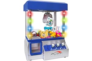 Bundaloo Claw Machine Arcade Game - Electronic Mini Candy and Toy Grabber Dispenser for Kids - with Lights Sound & 4 Mini Plush Animals (Blue)