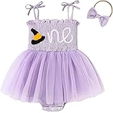 TITKKOP Baby Girl 1st Birthday Clothes One Year Old Tulle Romper Sleeveless Bodysuit Cake Smash Outfits(purple3,9-12M)