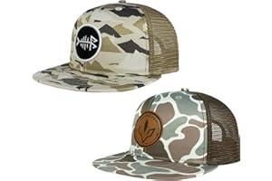 BASSDASH 2 Pack Flat Brim Trucker Cap Adjustable Snapback Hat Mesh Back for Men Women Fishing Hunting