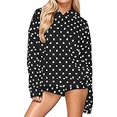 SHBECYDE Women Polka Dot Fleece Hoodie Trendy Oversized Long Sleeve Aesthetic Graphic Print Hooded Sweatshirt Pullover Tops