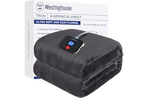 Westinghouse Electric Blanket Twin Size, Super Cozy Soft Flannel 62"" x 84"" Heated Blanket with 10 Fast Heating Levels & 1-12 Auto-Off, Machine Washable, ETL&FCC Certification, Charcoal
