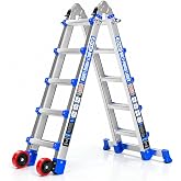 Wolec 17FT Multi-Position Telescoping Ladder, A-Frame and Extension | Tested to ANSI A14.2-2017, 330 lb Capacity, Aluminum Frame, Locking Hinges, Stabilizer Bar, Slip-Resistant Feet, Wheels