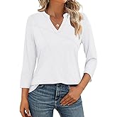 TICTICMISS Womens Tops 3/4 Sleeve T Shirts V Neck Summer Tops Dressy Casual Basic Tees Loose Tunics