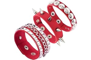 Tosmifairy 3PCS Leather Bracelets Set Studded Wrap Wrist Cuffs Punk Rock Y2K Emo Wide Wristband Accessories for Teens Women Men