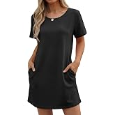 Marvmys Cotton Nightgowns for Women Short Sleeve Sleep Shirt Summer Nightshits with Pockets S-3XL