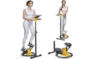SEANLEECORE Twist Stepper Machine with Adjustable Handlebar, Added Waist Twisting Function, Quiet Stair Stepper for Exercise at Home, Mini Stepper Machine with 300 LBS Capacity, Fitness Stepper with LCD Monitor