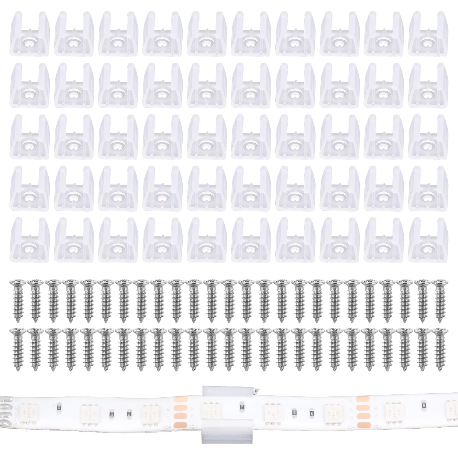 50 LED Strip Clips, Waterproof Mounting Clips for 10-12mm Silicone LED Strip Lighting, Translucent
