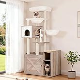 Hey-brother Cat Tree with Litter Box Enclosure, Modern Cat Tower for Indoor Cats with Large Platform, Condo Food Station and 