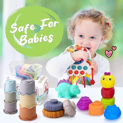 Baby Sensory Bin Set Includes in Montessori Cube with Shape Sorter and  Colorful Blocks Balls Sorting Games